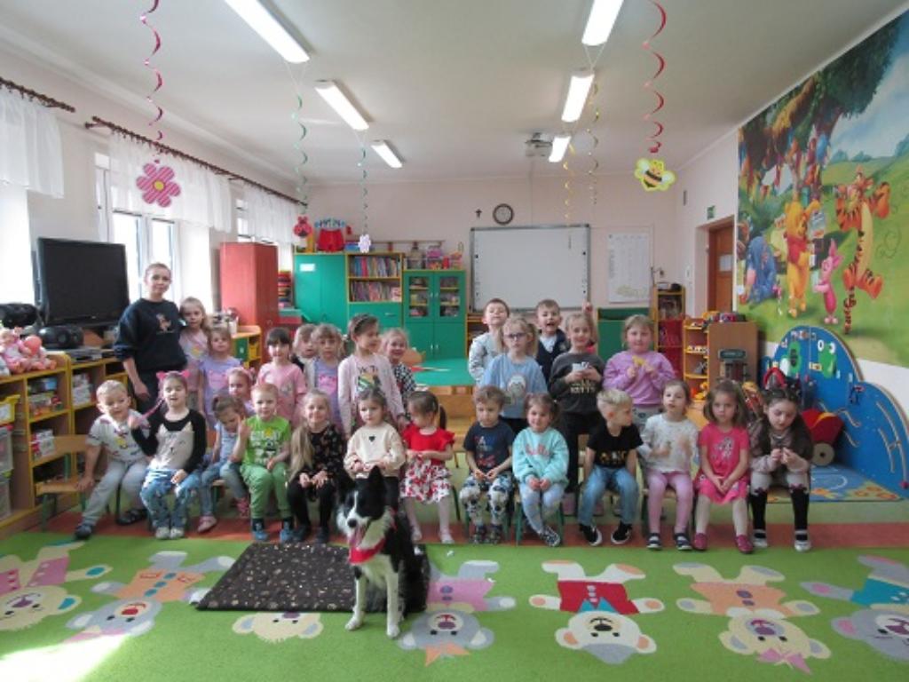 grupa przedszkolaków podczas Dogoterapii